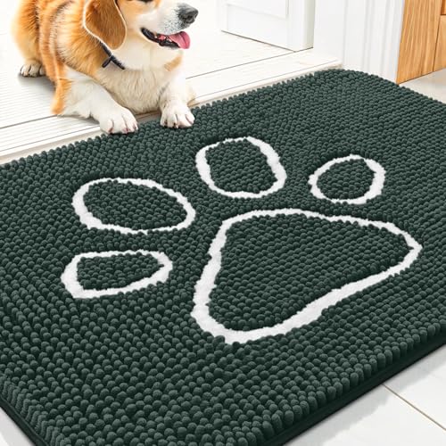 Dog Door Mat for Muddy Paws (30"X20" / Green and White)