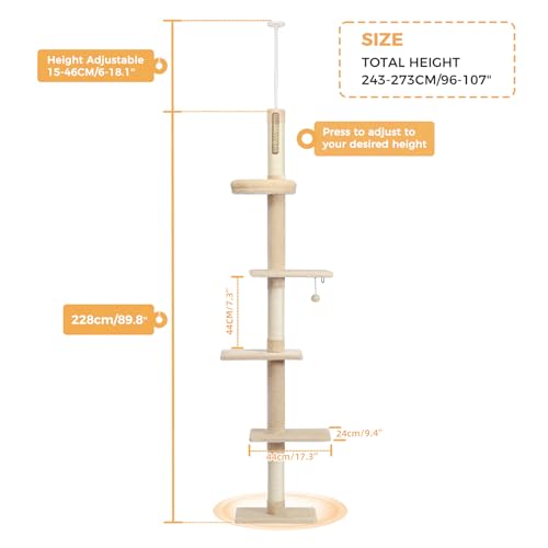5 Tier Floor to Ceiling Cat Tree (61'' / Beige Single)