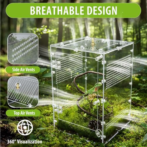 Reptile Enclosure 10 Gallon for Crested Gecko (X Large-18''x12''x12'')