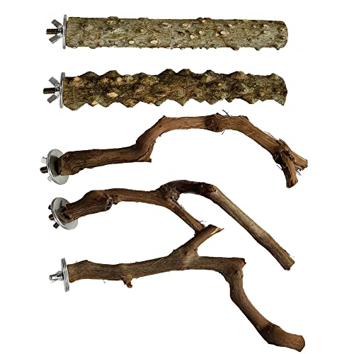 5 PCS Natural Wooden Parrot Stand Bird Perch Stand Grape Stick Hanging Multi Branch Perch for Parrots