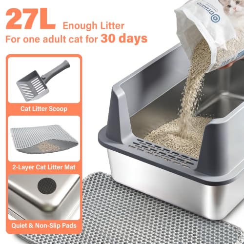 Stainless Steel Cat Litter Box with Lid (XL-GR)