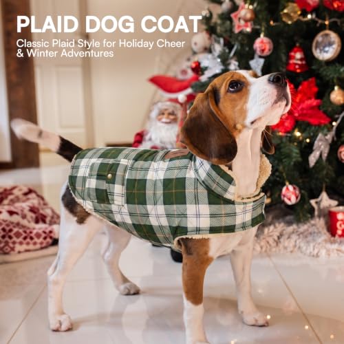 XS Plaid Winter Dog Jacket Waterpoof Coat Warm Cold Weather Vest (X-Small / Green-White Plaid)