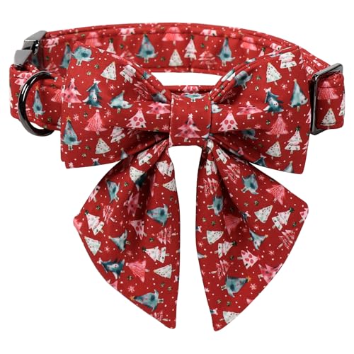 Christmas Dog Collar with Sailor Bow (Medium (Pack of 1) / Xmas Tree(Sailor Bow))