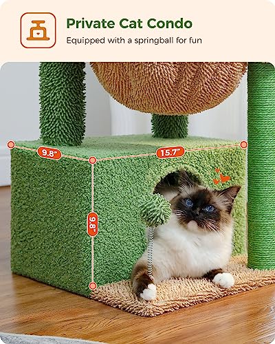 4-in-1 Cactus Cat Tree for Kittens & Small Cats, 33in Green Tower (Green / L(15.8"L x 15.8"W x 33"H))