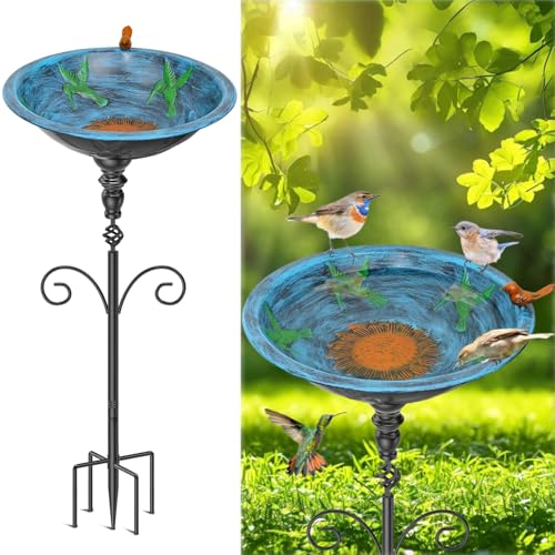 35In Tall Bird Bath for Outside (Retro Blue)