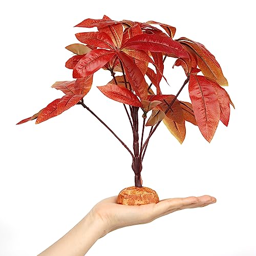 Fake Red Money Tree Reptile Terrarium Decor (N-fake Red Money Tree Plant)