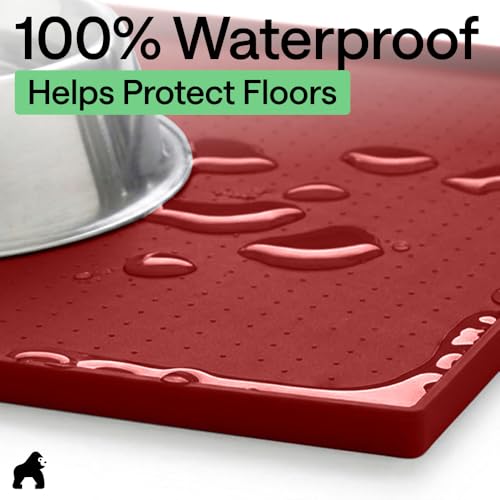 Dog Food Mat 100% Waterproof Silicone (Red / 32"l X 24"w)