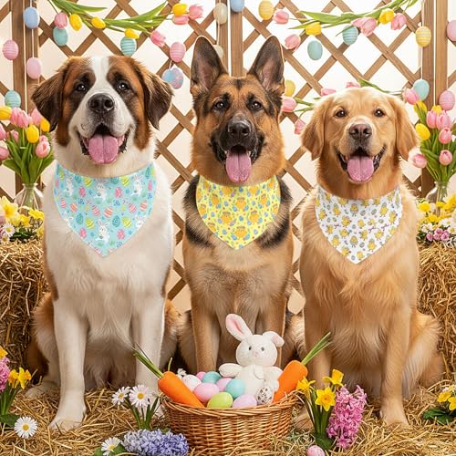 100 Pcs Spring Dog Bandanas Bulk Bunny Egg Carrot Bandanas for Dogs Triangle Kerchief Bibs Scarf Set for Pet Costume Easter Photo Props Accessories Pet Shops (Easter / 31.5 x 21.7 x 21.7 Inch)