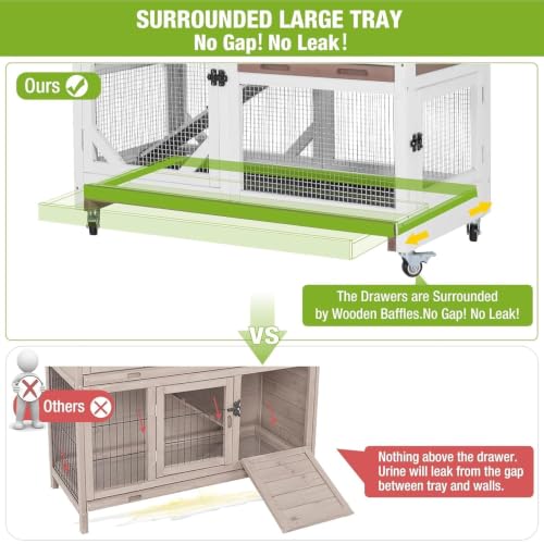 Rabbit Hutch Indoor Rabbit Cage with Wheels Outdoor Bunny House 2 Story Guinea Pig Cage with Leakproof Tarp Roof (Brown)