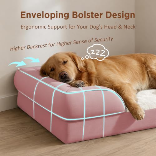 Orthopedic Dog Bed for Extra Large Dogs 53x42 Inch (53.0"L x 42.0"W x 8.5"Th / Pink)