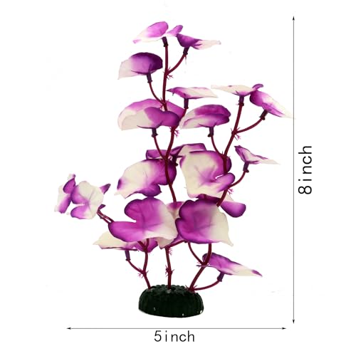 Silk Aquarium Plants for Betta Fish Tank (Purple-white / 8 Inch)