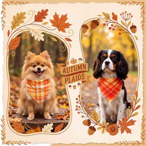 100 Pcs Fall Plaid Dog Bandanas Bulk (Fall Plaid / 19.7 x 13.8 x 13.8 Inch)