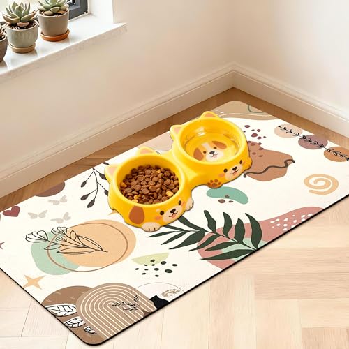 Pet Feeding Mat for Floors Waterproof Dog Mat for Food and Water Absorbent Quick Dry Non Slip mat for Cat Bowls (30"L x 17"W / Boho)