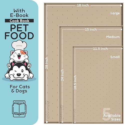 Dog Food Mat 28x18 Raised Edges Dogs Mat for Food and Water Prevent Spill (28"L x 18"W / Beige)