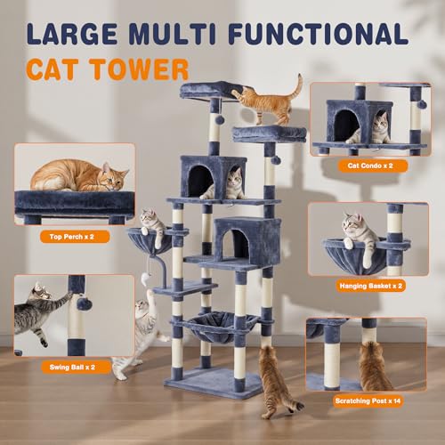 71 Inch Cat Tree Tower with Natural Sisal Scratching Post (Dark Grey / 71IN)