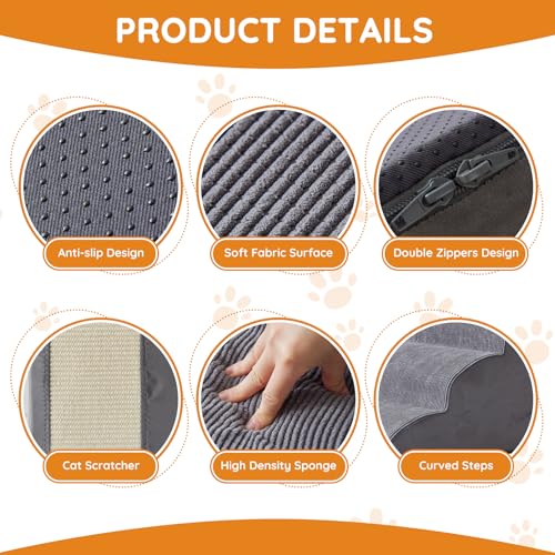 Dog Stairs for Small Dogs 19.7" H (Grey / 4-Step 19.7"H)