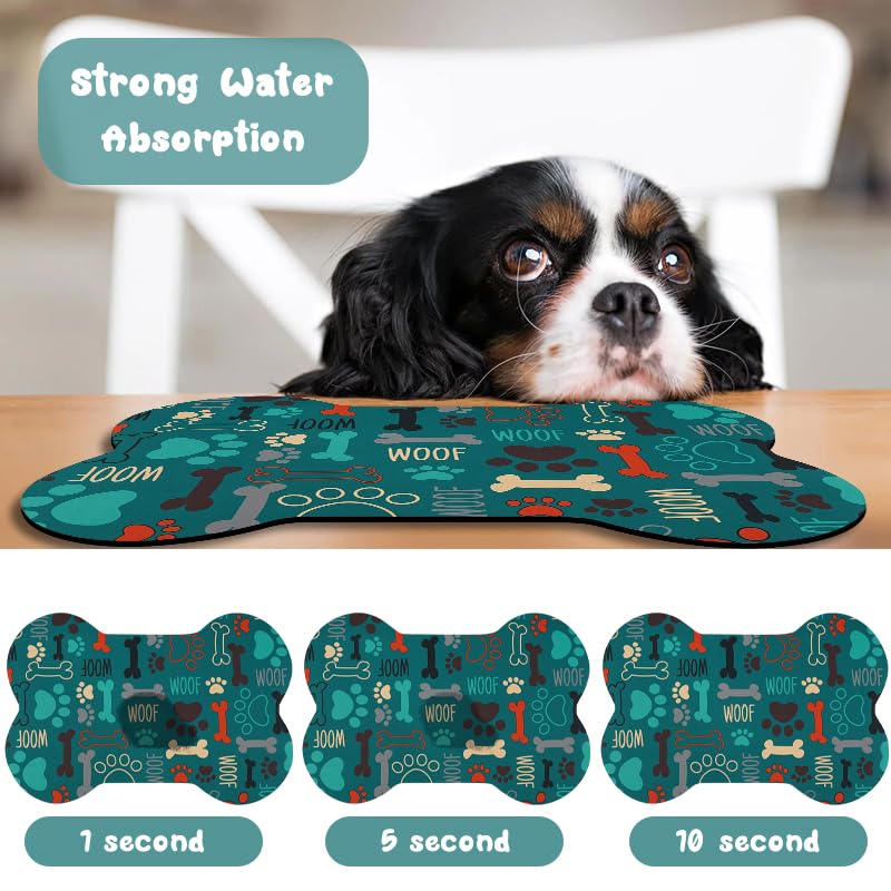 Dog Food Mats for Floors Waterproof (Green Bone / 23.6"L x 15.7"W)