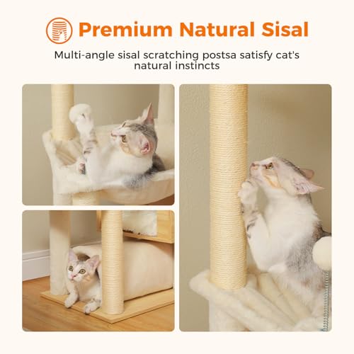 Floor to Ceiling Cat Tree for Large Cats (93''-101'' / Wooden Beige)