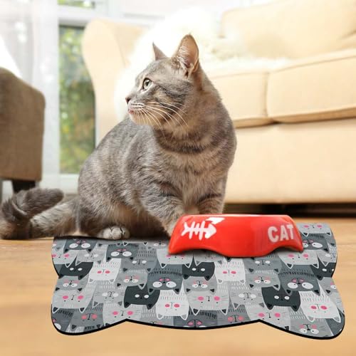 Cat Food Mats for Floor (Grey / 23.6"L x 13.7"W)