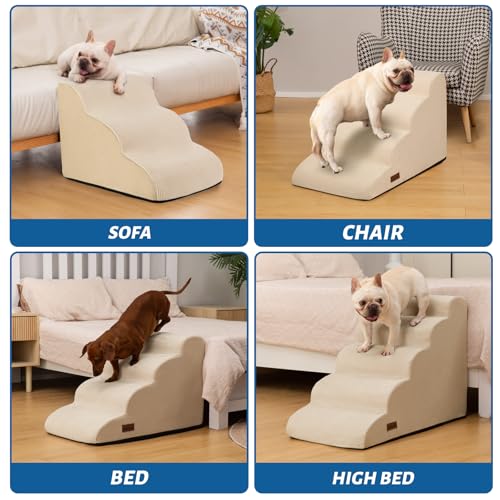 Dog Stairs for Small Dogs and Cats (Beige / Standard 3-Step 15.7"H)