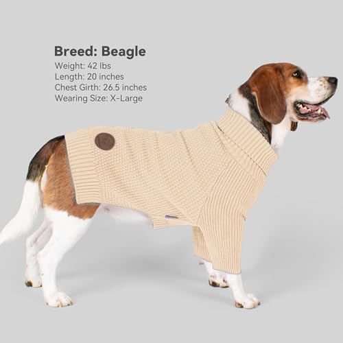 Dog Sweater Long Sleeve Warm Knit Sweaters for Medium Dogs Boy Girl (Beige / X-Large)