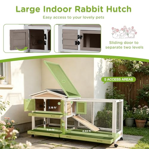 Rabbit Cage Indoor Bunny Hutch with Chew (Brown & White)
