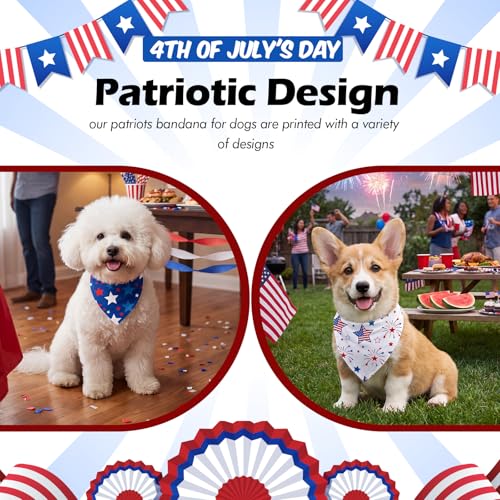 50 Pcs 4th of July Dog Bandanas Bulk for 1776 Patriotic 250th Anniversary Star Red White and Blue Independence Day Flag Scarf for Small Medium Large Outfit (Star / 19.7 x 13.8 x 13.8 Inch)
