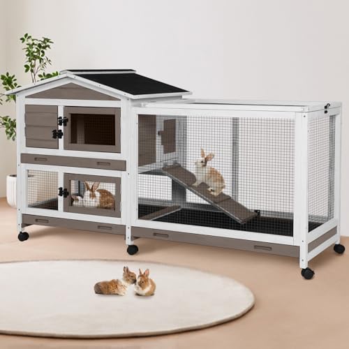 62" Rabbit Hutch with Chew ((Brown))