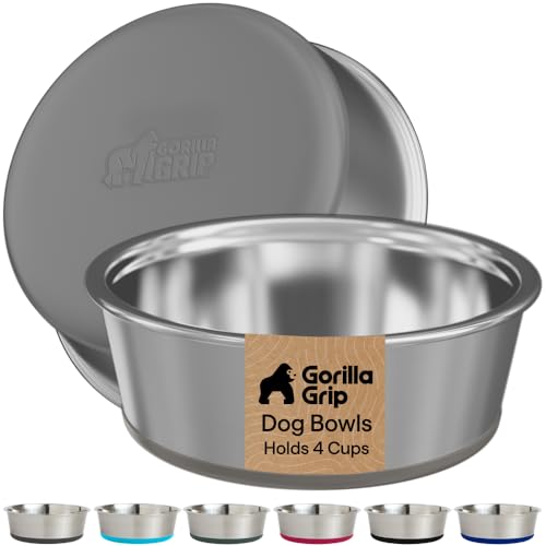 Dog Bowls Food Grade Stainless Steel (Gray / 4 Cup (Set of 2))