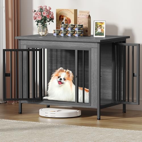31.5" Dog Crate Furniture for 1 or 2 Dogs (Dark Grey / 31.5"L x 23.6"W x 27.9"H)
