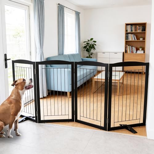 Freestanding Dog Fence Indoor (Black / 【4 Panels】80''w x 32''h)