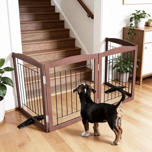 Freestanding Dog Fence Indoor (Brown / 【3 Panels】60''w x 24''h)
