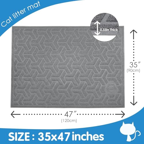 Waterproof Cat Litter Mat Large 35" x 47" Soft on Kitty Paws (G-Gray)