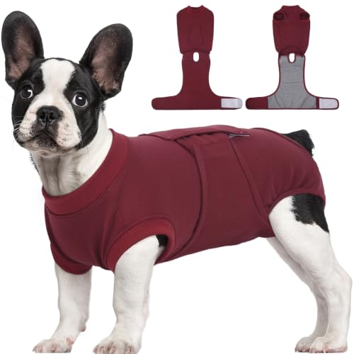 Recovery Suit for Dogs Cats (M (Back:13.4-16.1'', Weight:14-25 Lb) / Burgundy Solid)
