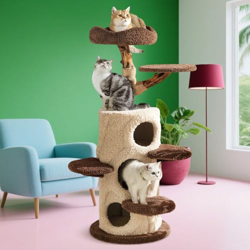 54.7'' Cat Tree Tower for Indoor Cats with 3 Condos (54.7-inch Forest Brown)