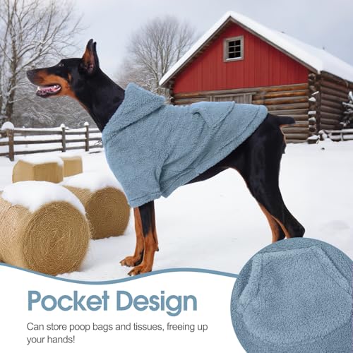 Fuzzy Dog Sweater with Adjustable Hood & Harness Hole (Small / Blue)