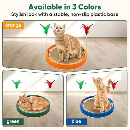 20 Inch Round Cat Scratcher Bed with Ball Track (Green)
