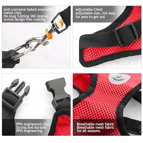 Red Cat Harness and Leash Set (red / L：(Neck:13.77" chest:16.53"-22.04"))