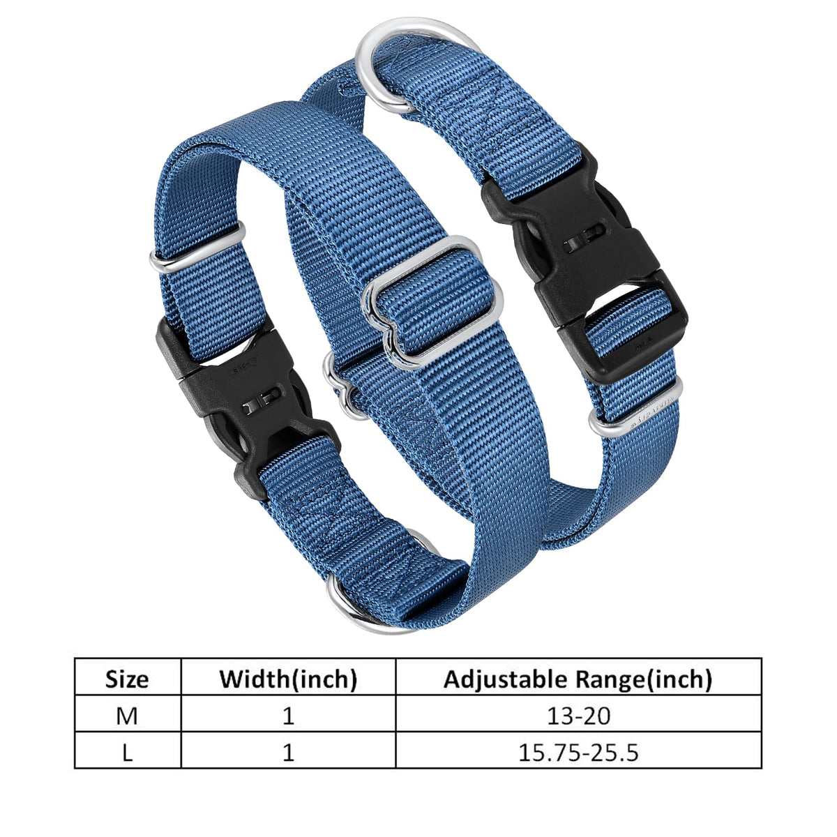Nylon Dog Collar with Quick Release Buckle Soft Adjustable Sturdy for Small Medium Large Dogs Haze Blue (Haze / M：13"-20")