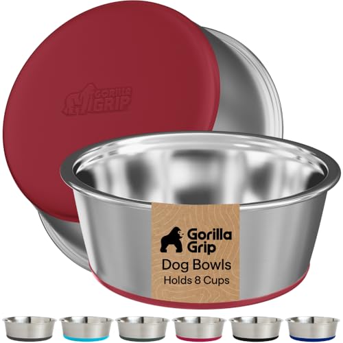 Dog Bowls Food Grade Stainless Steel (Red / 8 Cup (Set of 2))