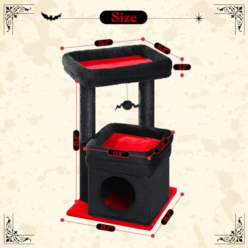 Small Cat Tree Tower for Indoor Cats (Black / M(15.7"L x 15.7"W x 26.7"H))
