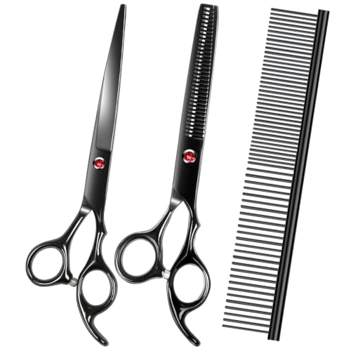 Dog Grooming Scissors Kit (Black 3 Piece)