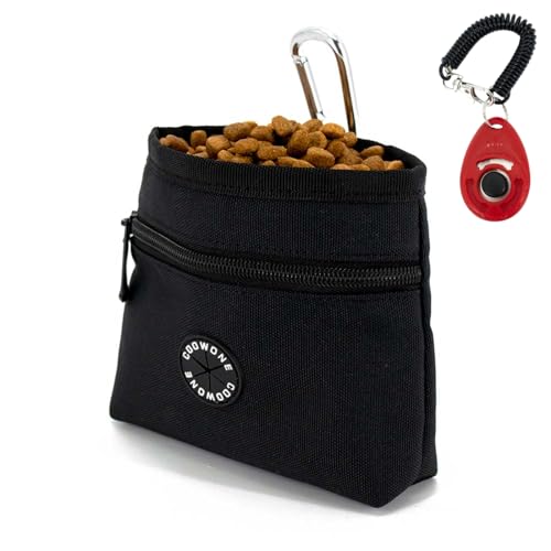 Dog Treat Pouch with Pet Training Clicker (Black)