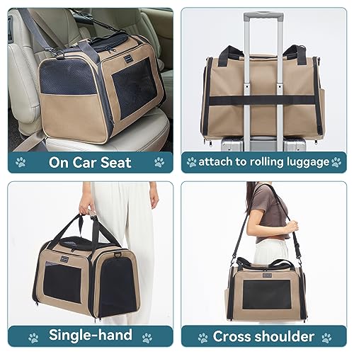 Soft Sided Cat Carrier for Medium Cats up to 25 lbs (20.0"L x 13.0"W x 13.0"H / New Khaki)