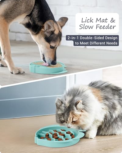 Slow Feeder Cat Bowl Silicone Pet Puzzle Feeder for Slow Eating (Cyan / 1.2 Cups)