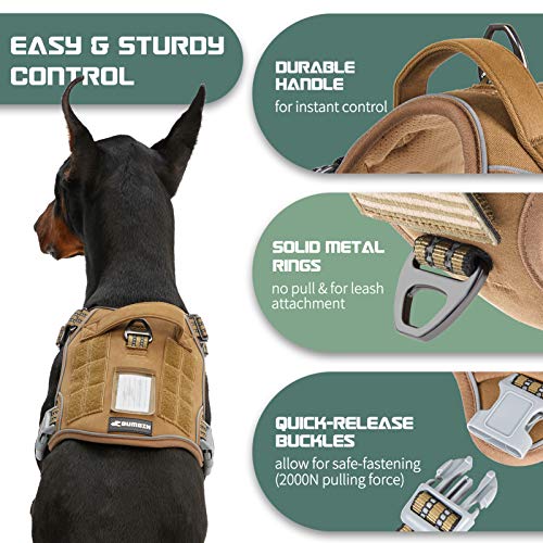 Tactical Dog Harness for Large Dogs No Pull (Brown / L(Neck:19-25", Chest:21-35"))