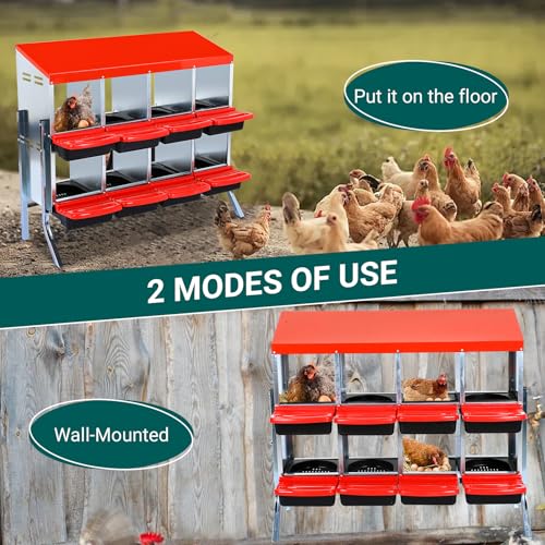 Chicken Nesting Box (Red- 8 compartment with legs)