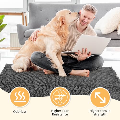 Absorbent Dog Door Mat for Muddy Paws (60"L x 36"W x 1" Th / Dark Grey)
