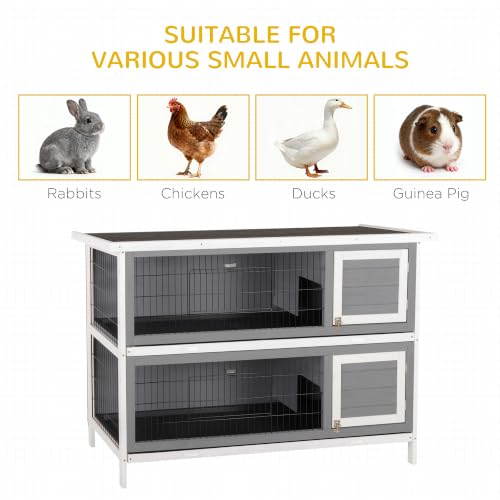 54" 2 Story Large Rabbit Hutch Bunny Cage Wooden Pet House Small Animal Habitat with Lockable Doors (Dark Grey)