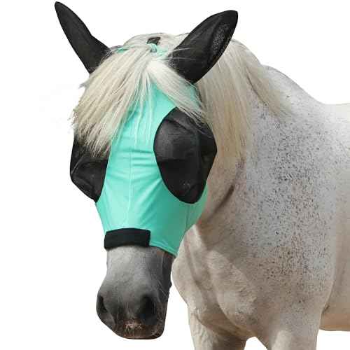 Stretchy Horse Fly Mask with Ears (Green / Pony)